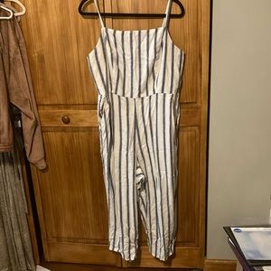 Old Navy White Blue Stripe Linen Blend Jumpsuit Size XLarge